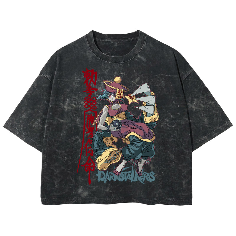 Playera streetwear premium de anime y gaming ExtraLife MX, corte boxy deluxe mineral wash heavyweight en color Acid Wash, moda urbana mexicana de culto.