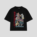 Playera streetwear premium de anime y gaming ExtraLife MX, corte boxy oversized drop shoulder heavyweight en color Deep Black y Off-White, moda urbana mexicana de culto.