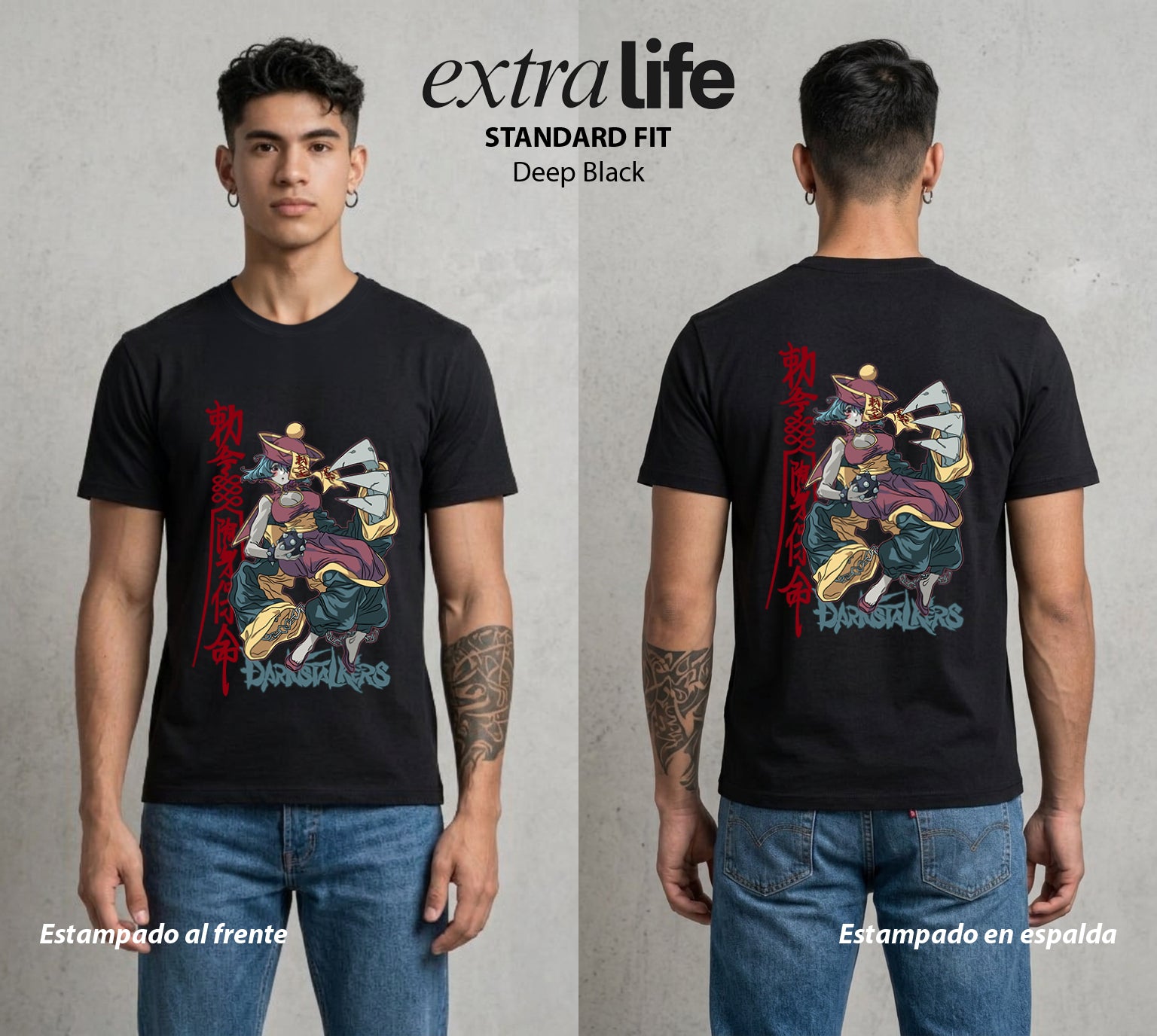 La Noche de los Acechadores | Darkstalkers Hsien Ko #00619 - Playera Standard Fit | Deep Black - Foto en modelo