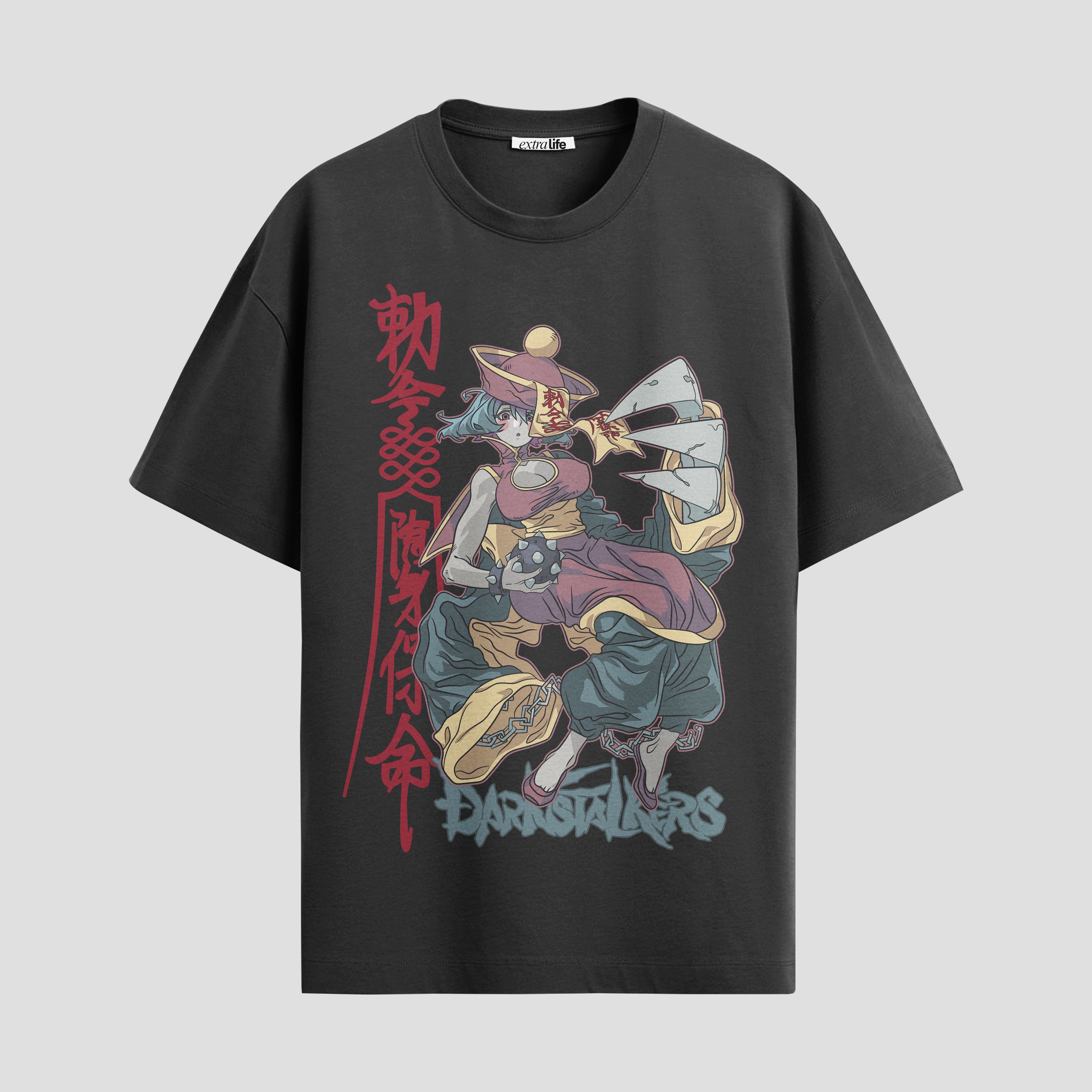 Playera urbana de anime y gaming ExtraLife MX, corte Standard Fit unisex ligero y transpirable en color Deep Black y Pure White, ropa de uso diario para gym y casual.