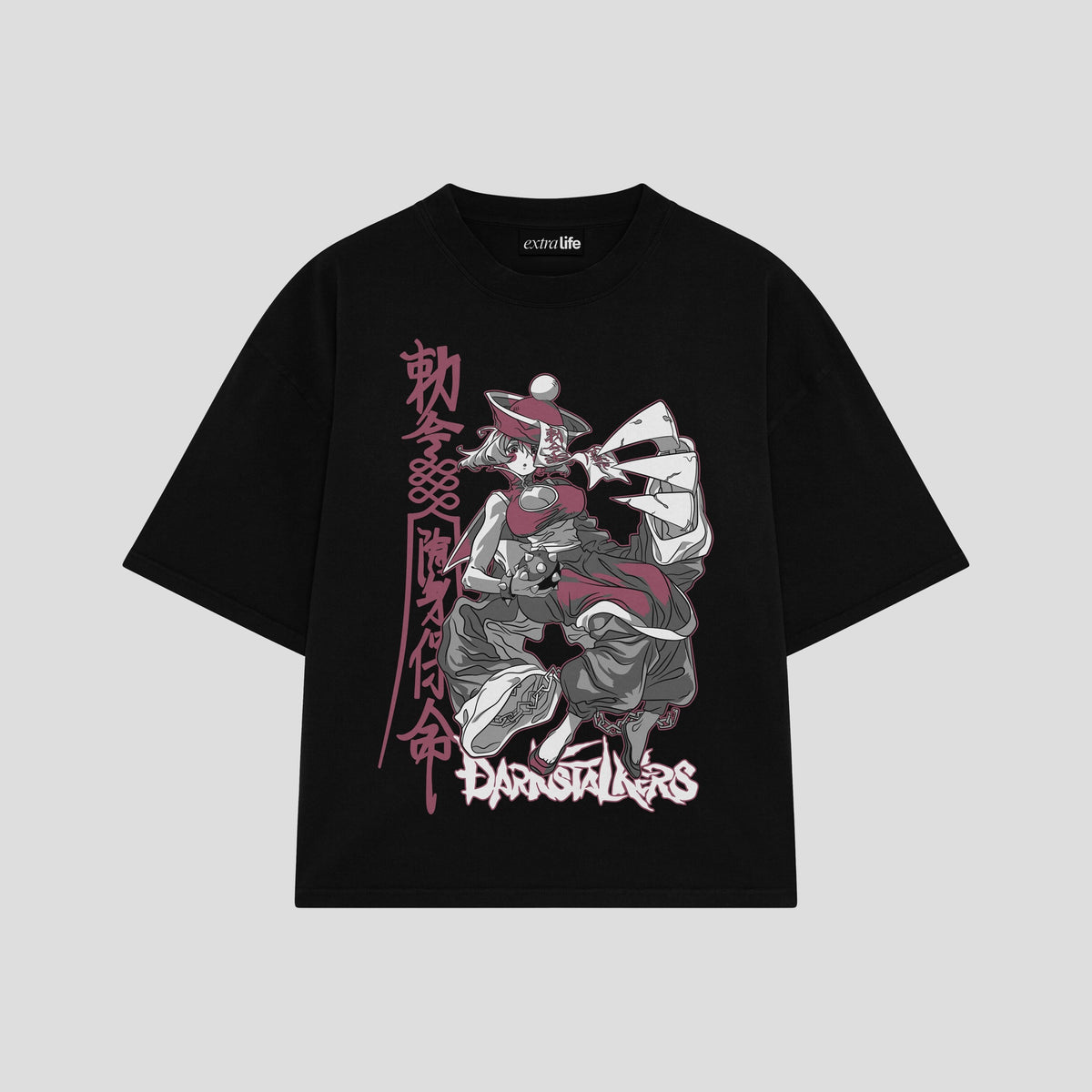 Playera streetwear premium de anime y gaming ExtraLife MX, corte oversized drop shoulder ligero y fresco en color Deep Black y Off-White, moda urbana mexicana de culto.