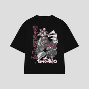 Playera streetwear premium de anime y gaming ExtraLife MX, corte boxy oversized drop shoulder heavyweight en color Deep Black y Off-White, moda urbana mexicana de culto.