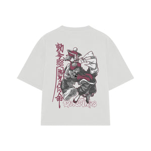 Playera streetwear premium de anime y gaming ExtraLife MX, corte boxy oversized drop shoulder heavyweight en color Deep Black y Off-White, moda urbana mexicana de culto.
