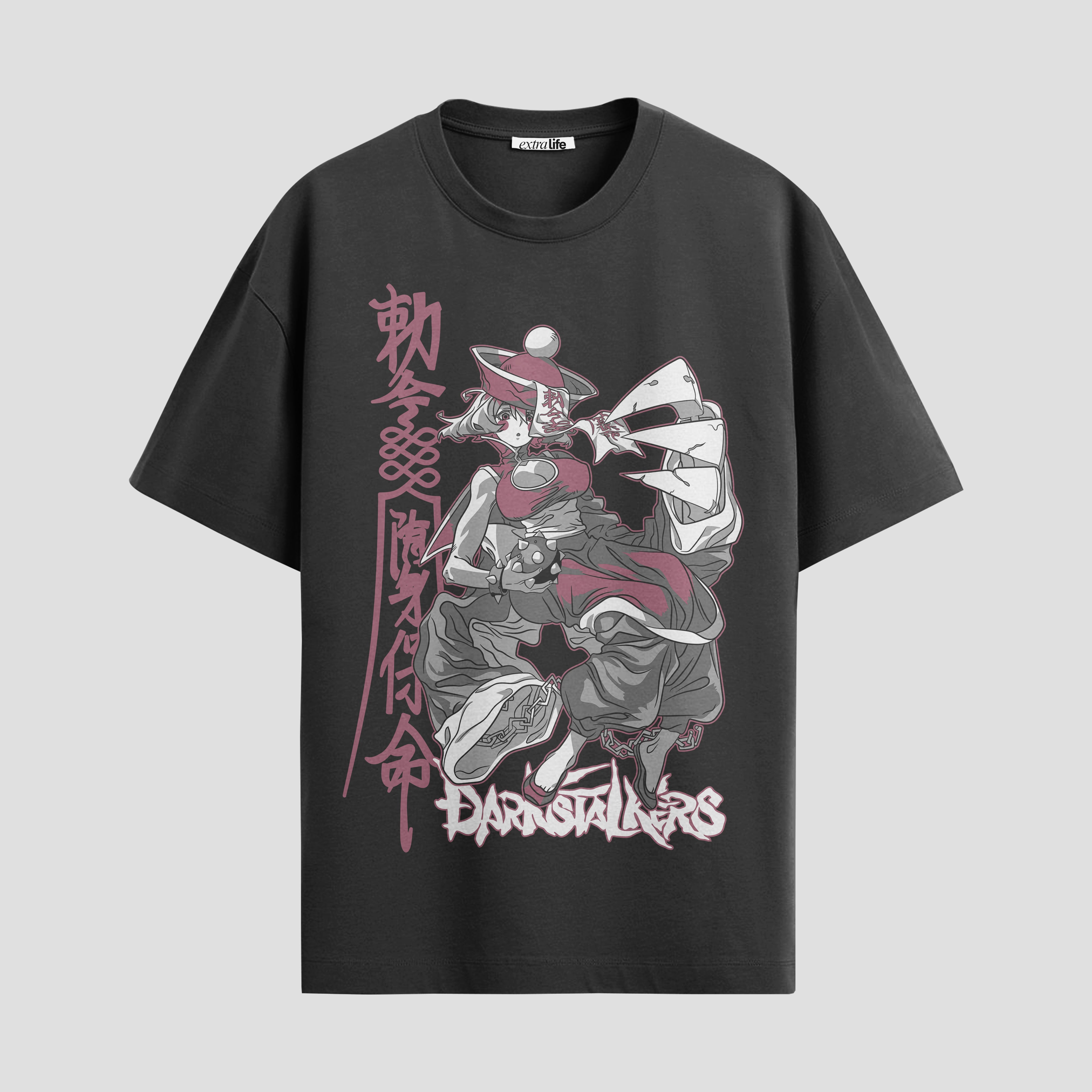 Playera urbana de anime y gaming ExtraLife MX, corte Standard Fit unisex ligero y transpirable en color Deep Black y Pure White, ropa de uso diario para gym y casual.