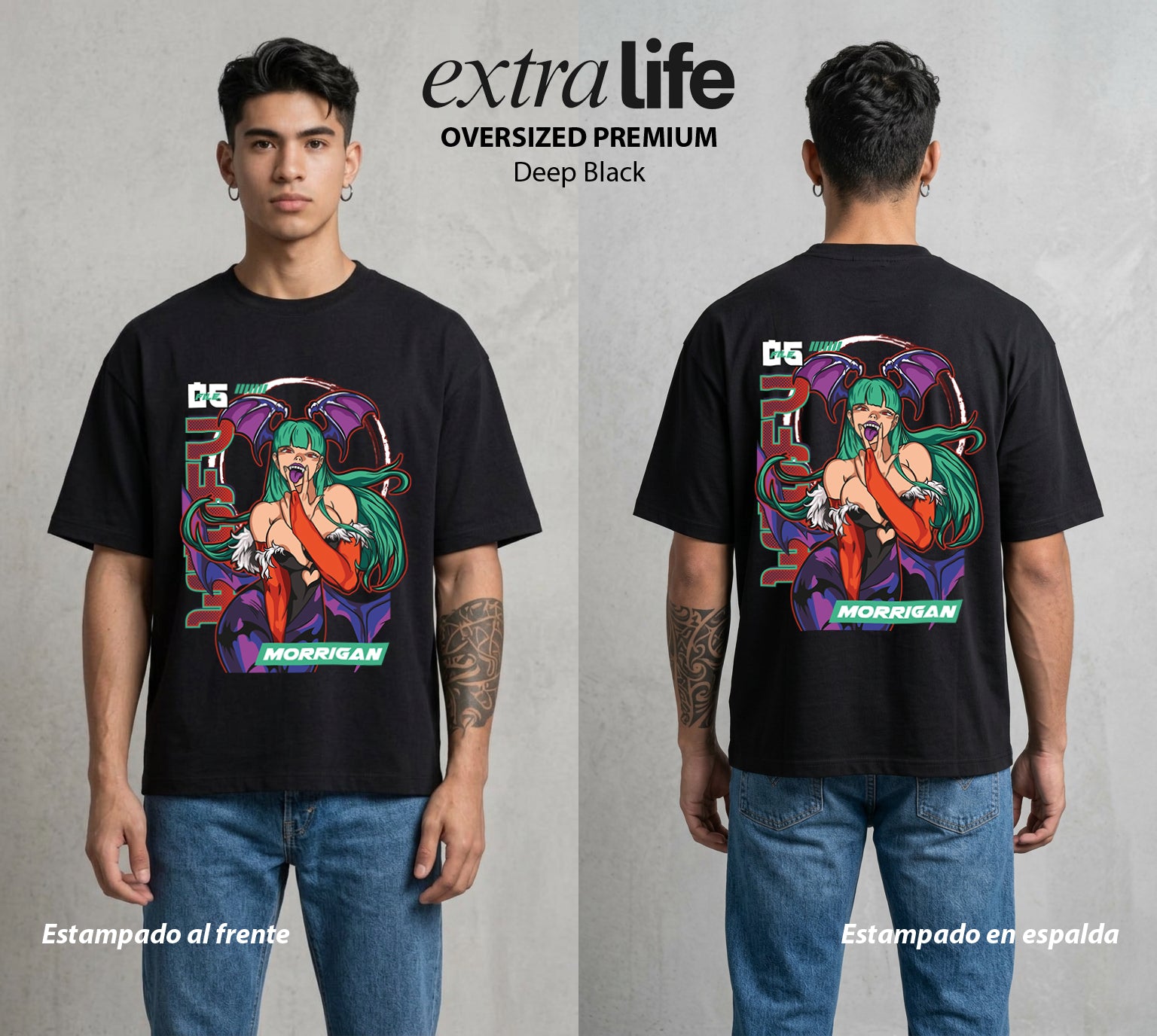 La Noche de los Acechadores | El Sucubo del Poder #00621 - Playera Oversized Premium | Deep Black - Foto en modelo