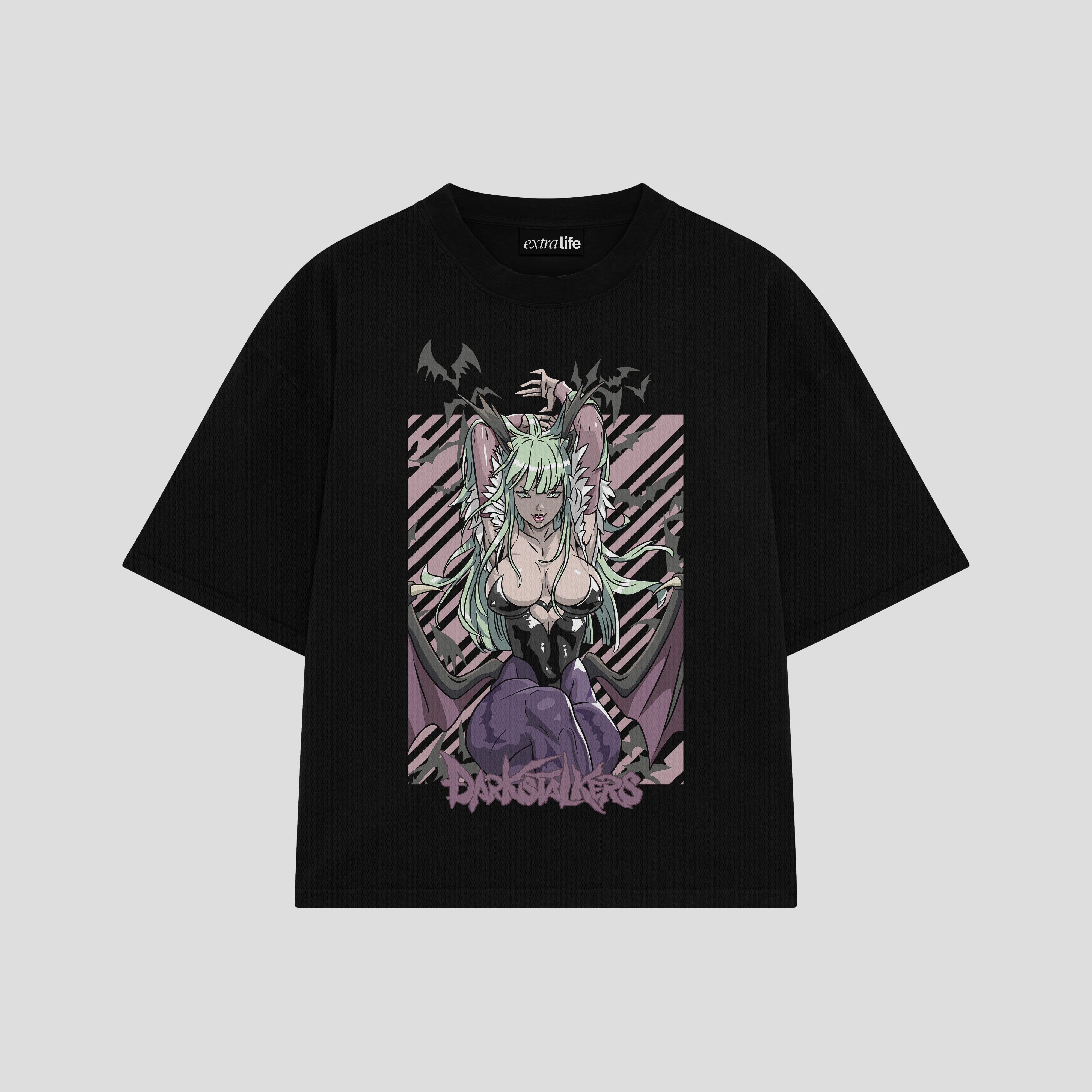 Playera streetwear premium de anime y gaming ExtraLife MX, corte boxy oversized drop shoulder heavyweight en color Deep Black y Off-White, moda urbana mexicana de culto.