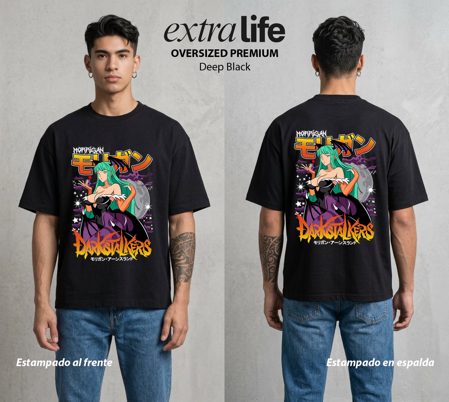 La Noche de los Acechadores | Las Alas del Abismo #00623 - Playera Oversized Premium | Deep Black - Foto en modelo