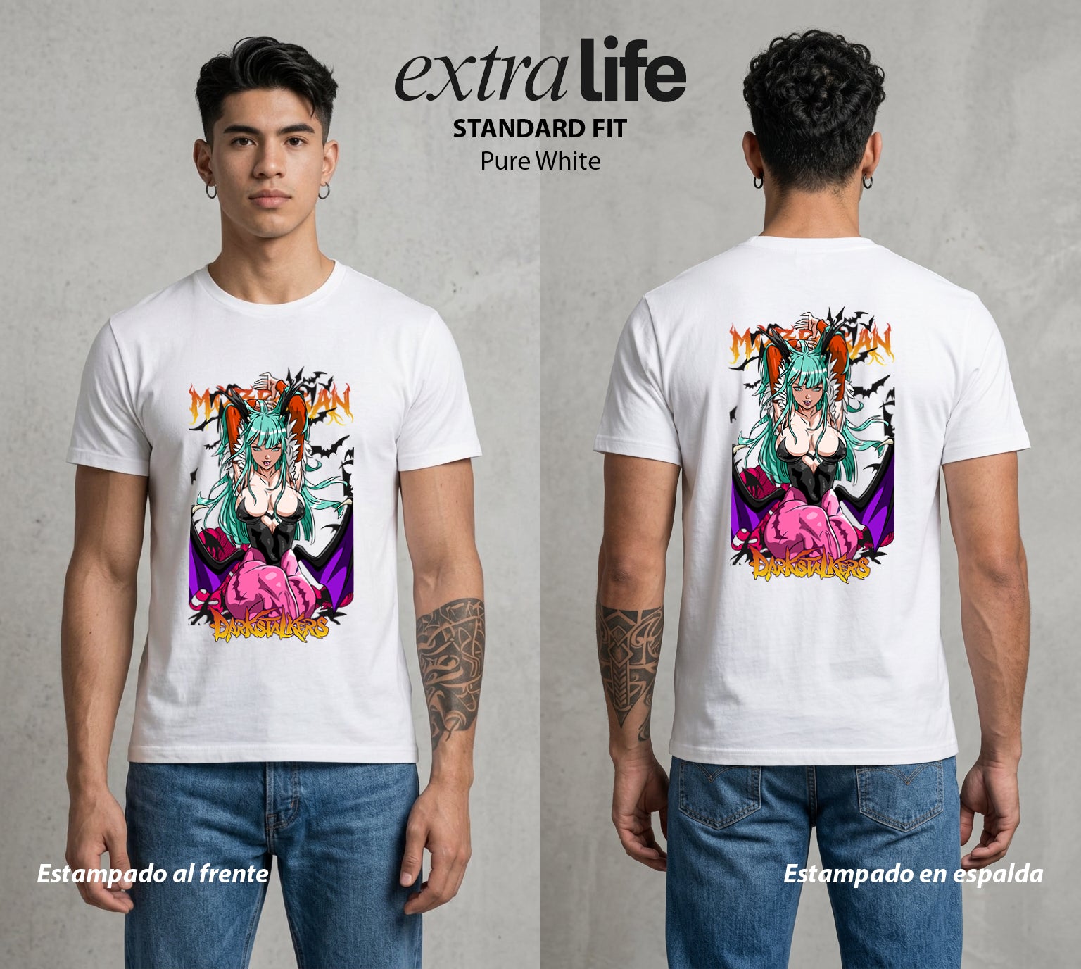 La Noche de los Acechadores | Darkstalkers Morringan Aensland #00624 - Playera Standard Fit | Pure White - Foto en modelo