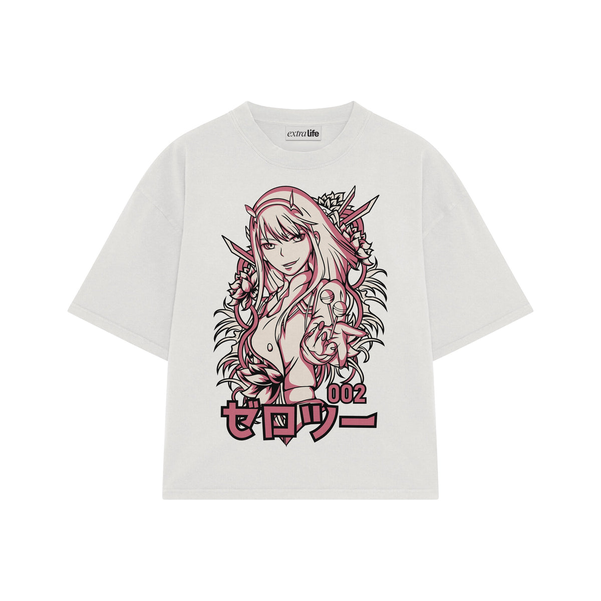 Playera streetwear premium de anime y gaming ExtraLife MX, corte oversized drop shoulder ligero y fresco en color Deep Black y Off-White, moda urbana mexicana de culto.
