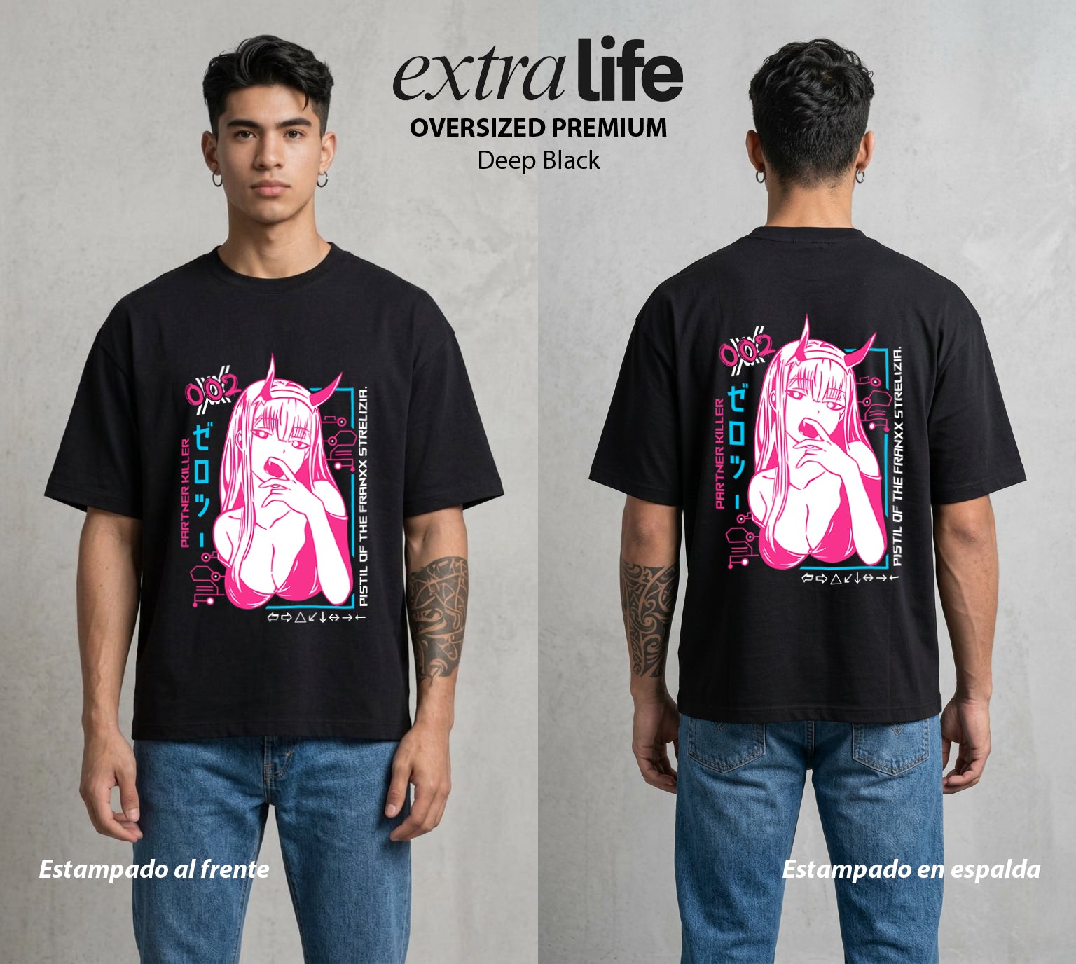 Los Pilotos del Meca | La Piloto del Klaxosaur #00626 - Playera Oversized Premium | Deep Black - Foto en modelo