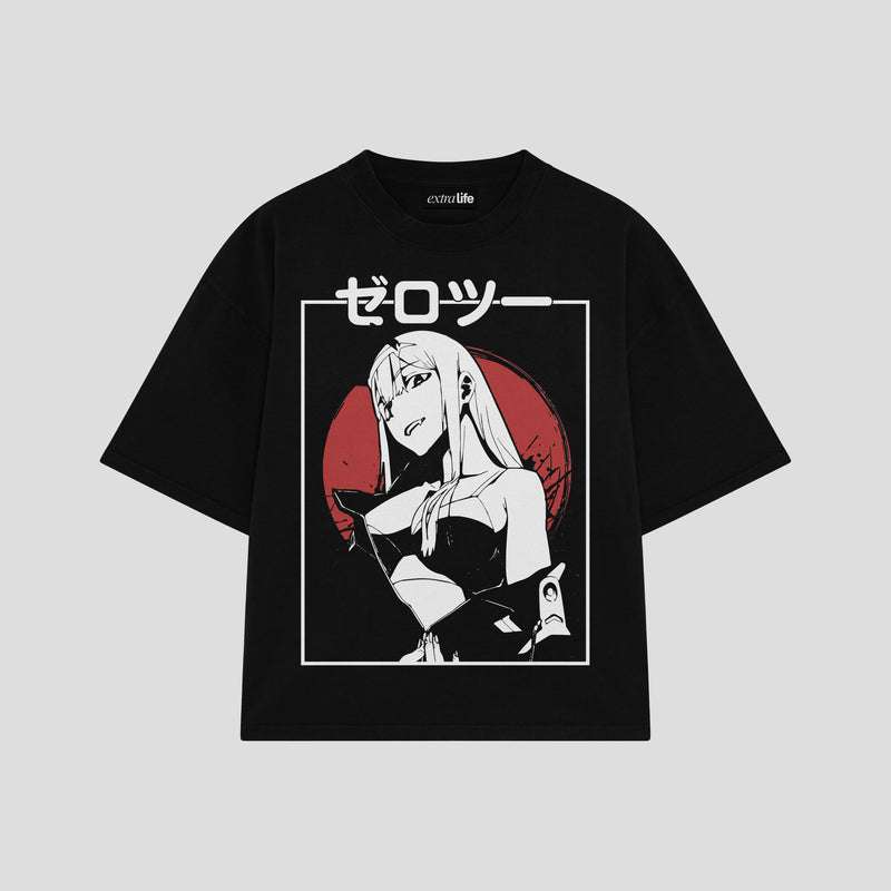 Playera streetwear premium de anime y gaming ExtraLife MX, corte boxy oversized drop shoulder heavyweight en color Deep Black y Off-White, moda urbana mexicana de culto.