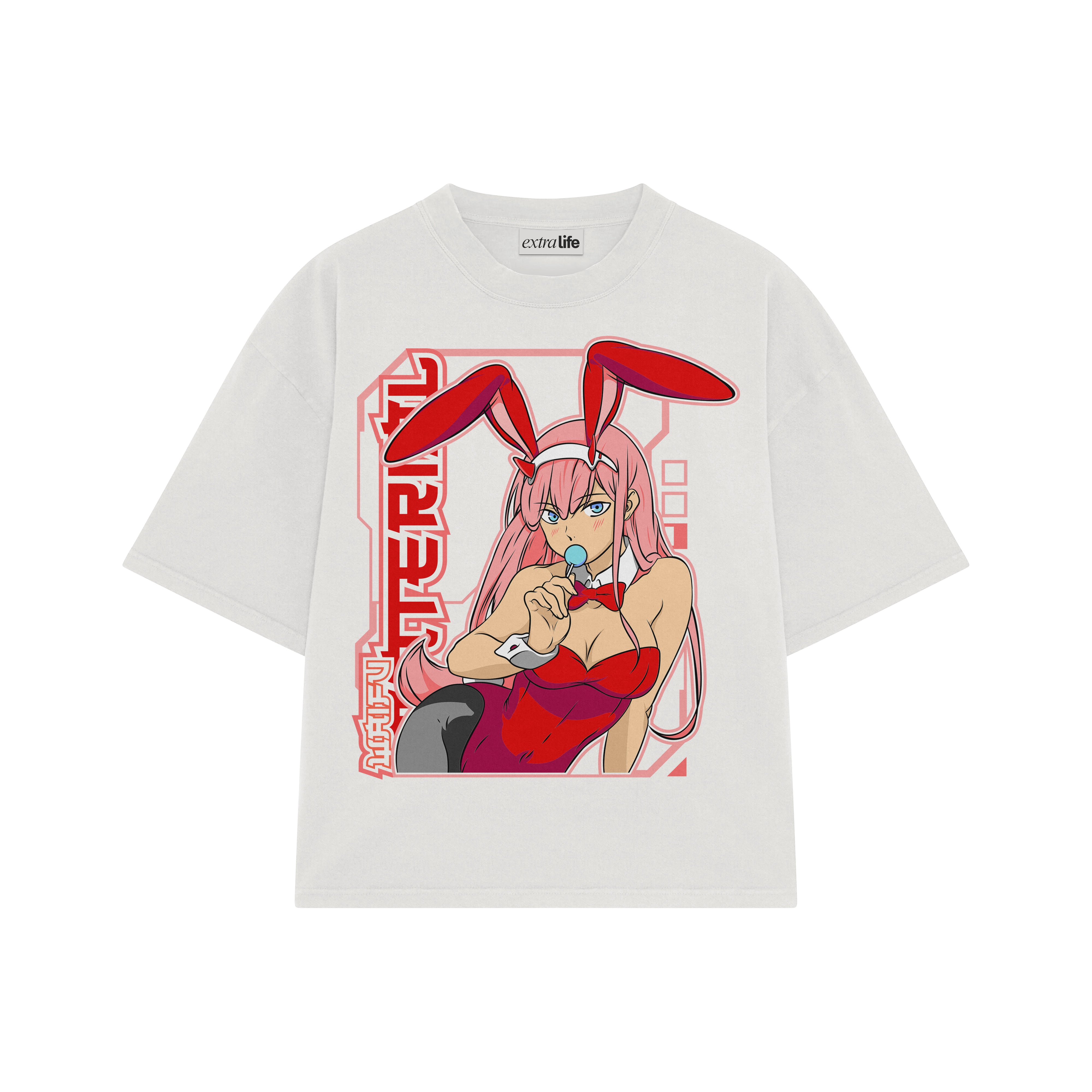 Playera streetwear premium de anime y gaming ExtraLife MX, corte boxy oversized drop shoulder heavyweight en color Deep Black y Off-White, moda urbana mexicana de culto.