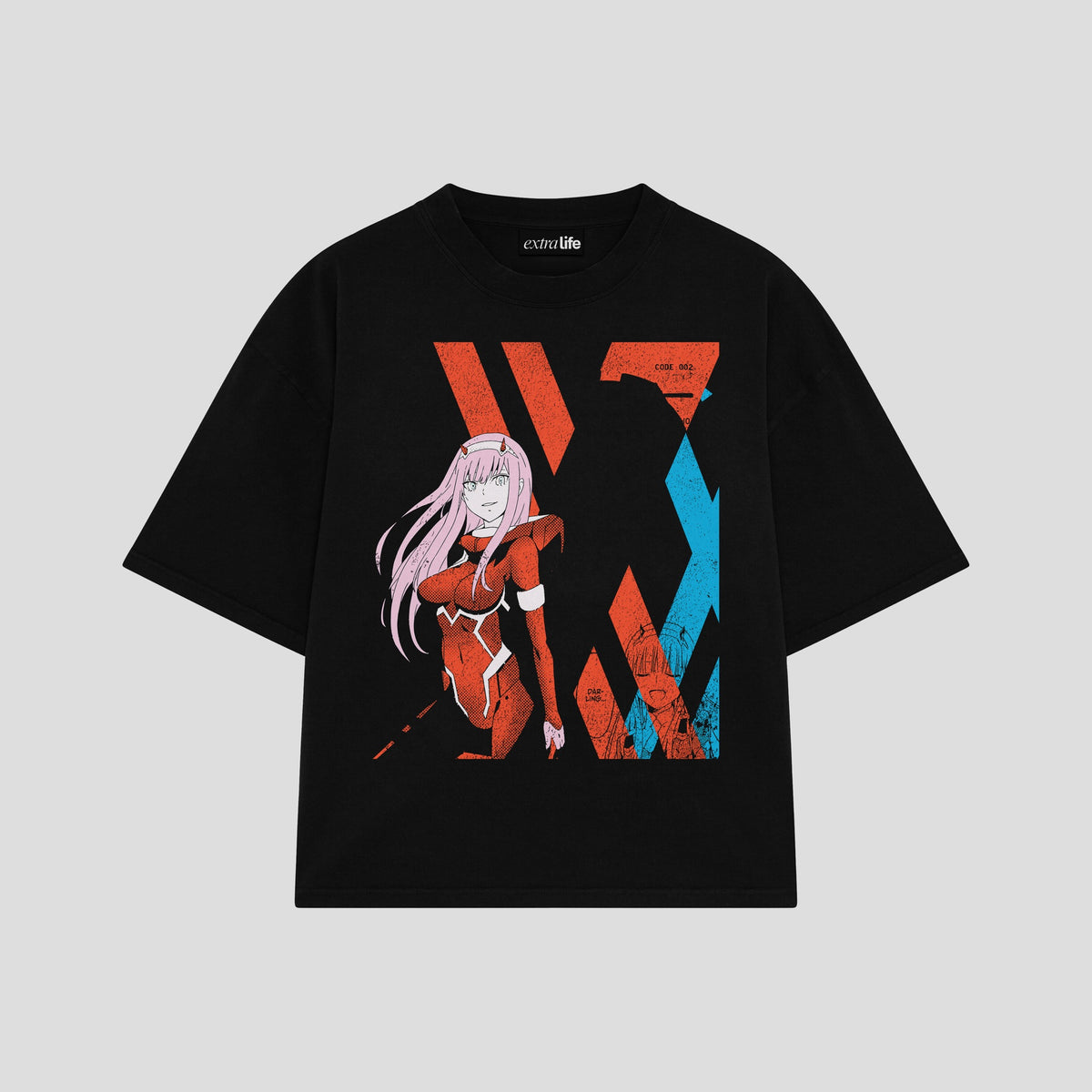 Playera streetwear premium de anime y gaming ExtraLife MX, corte oversized drop shoulder ligero y fresco en color Deep Black y Off-White, moda urbana mexicana de culto.