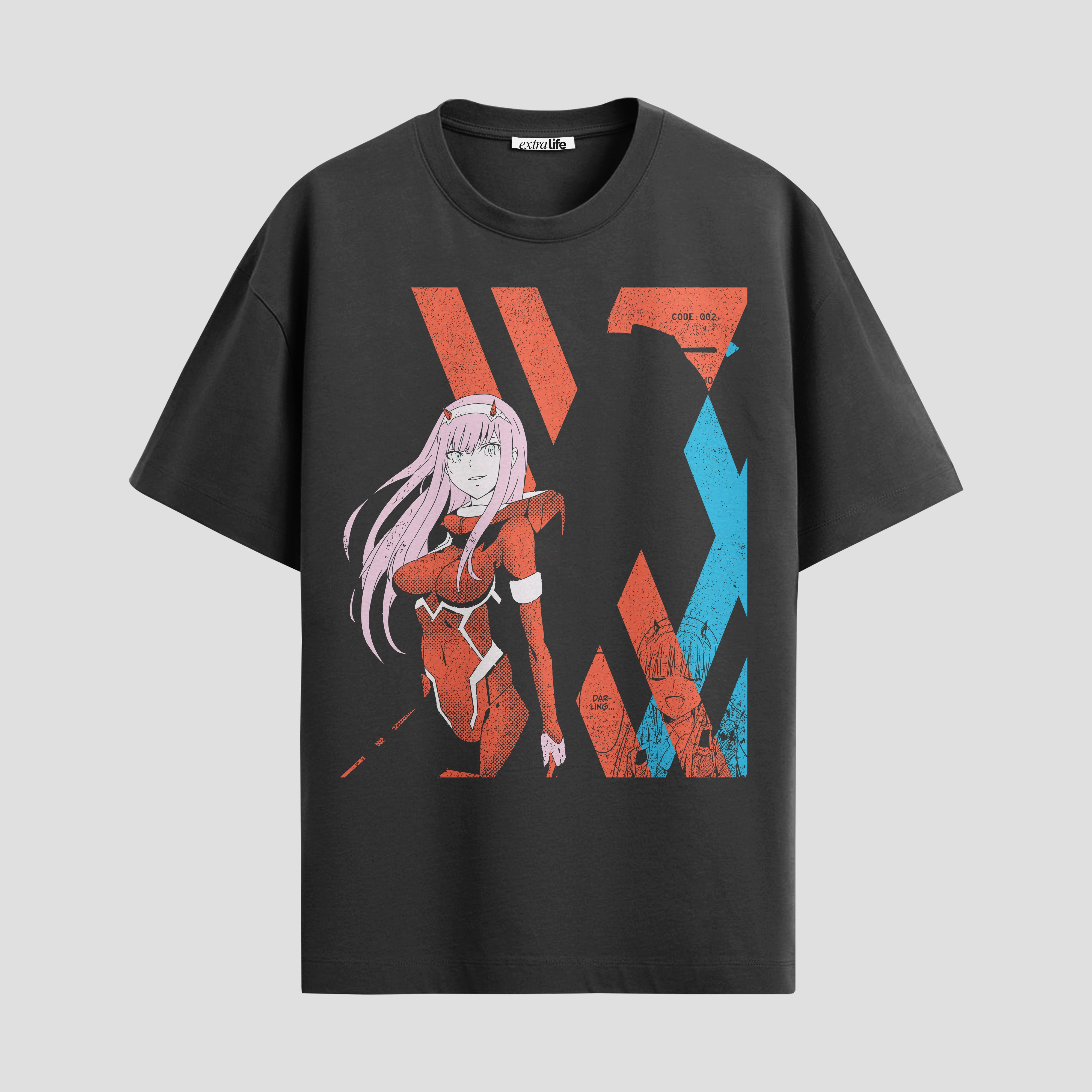 Playera urbana de anime y gaming ExtraLife MX, corte Standard Fit unisex ligero y transpirable en color Deep Black y Pure White, ropa de uso diario para gym y casual.