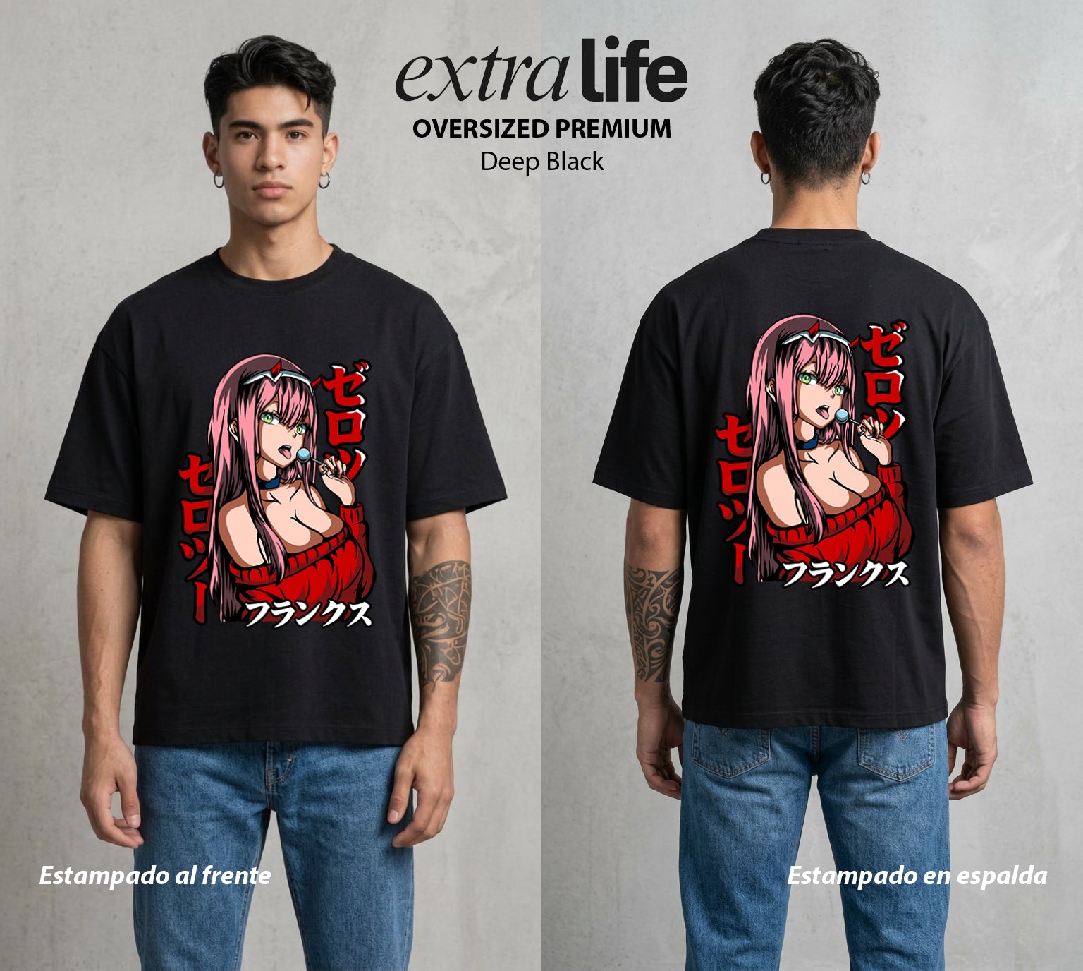 Los Pilotos del Meca | La Piloto del Klaxosaur #00630 - Playera Oversized Premium | Deep Black - Foto en modelo