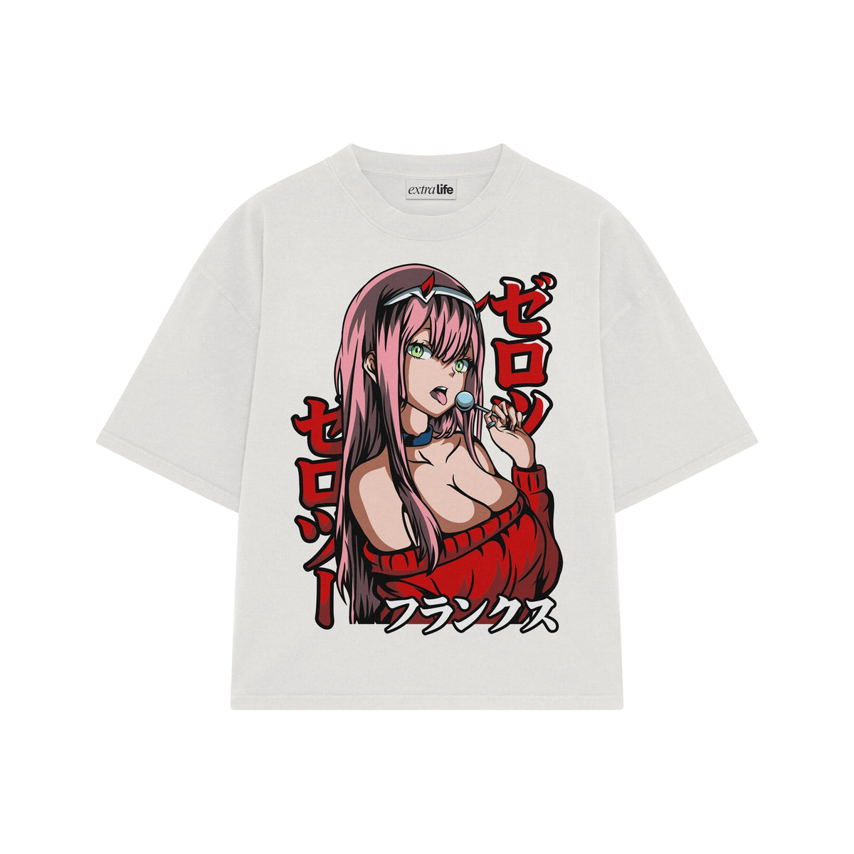 Playera streetwear premium de anime y gaming ExtraLife MX, corte oversized drop shoulder ligero y fresco en color Deep Black y Off-White, moda urbana mexicana de culto.