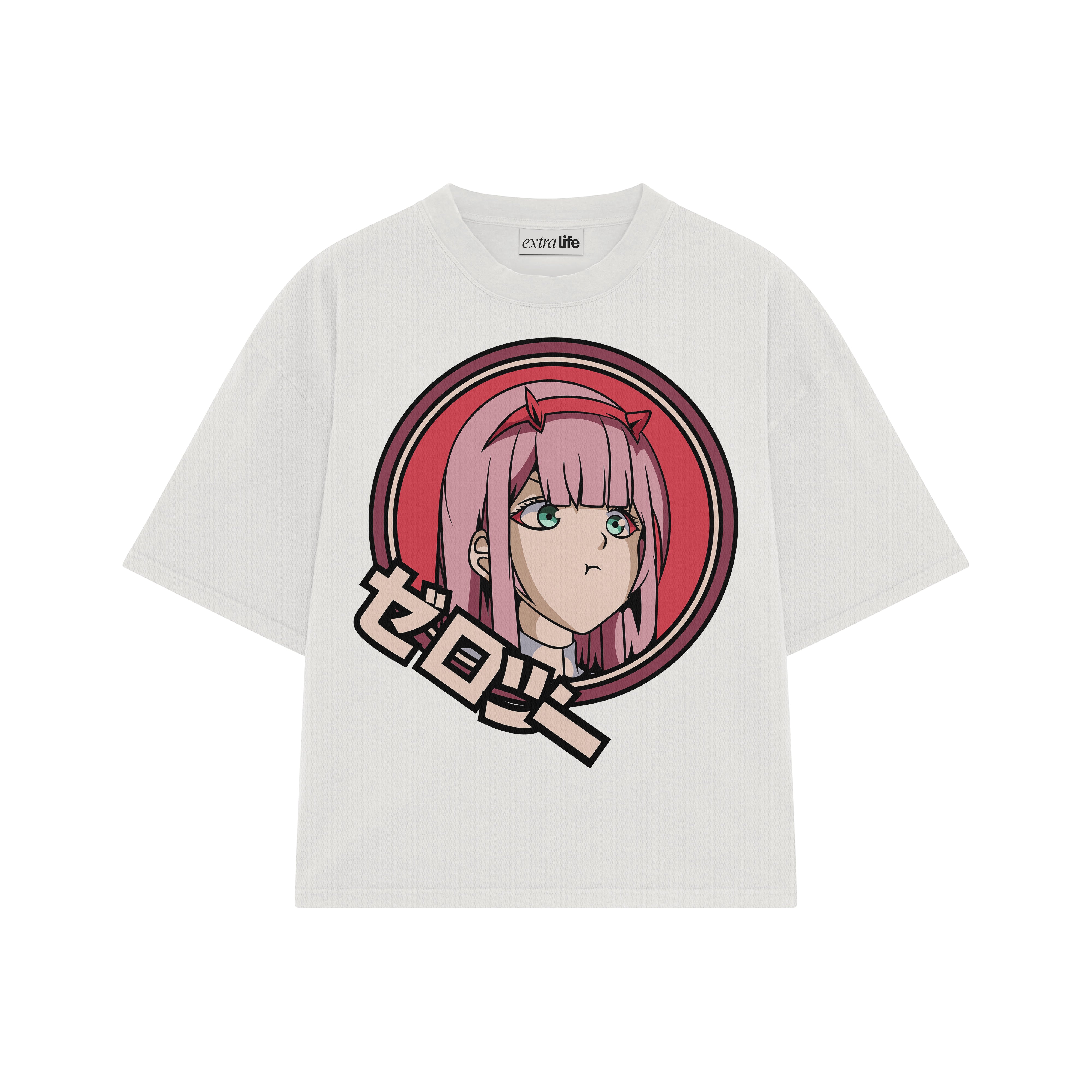 Playera streetwear premium de anime y gaming ExtraLife MX, corte boxy oversized drop shoulder heavyweight en color Deep Black y Off-White, moda urbana mexicana de culto.