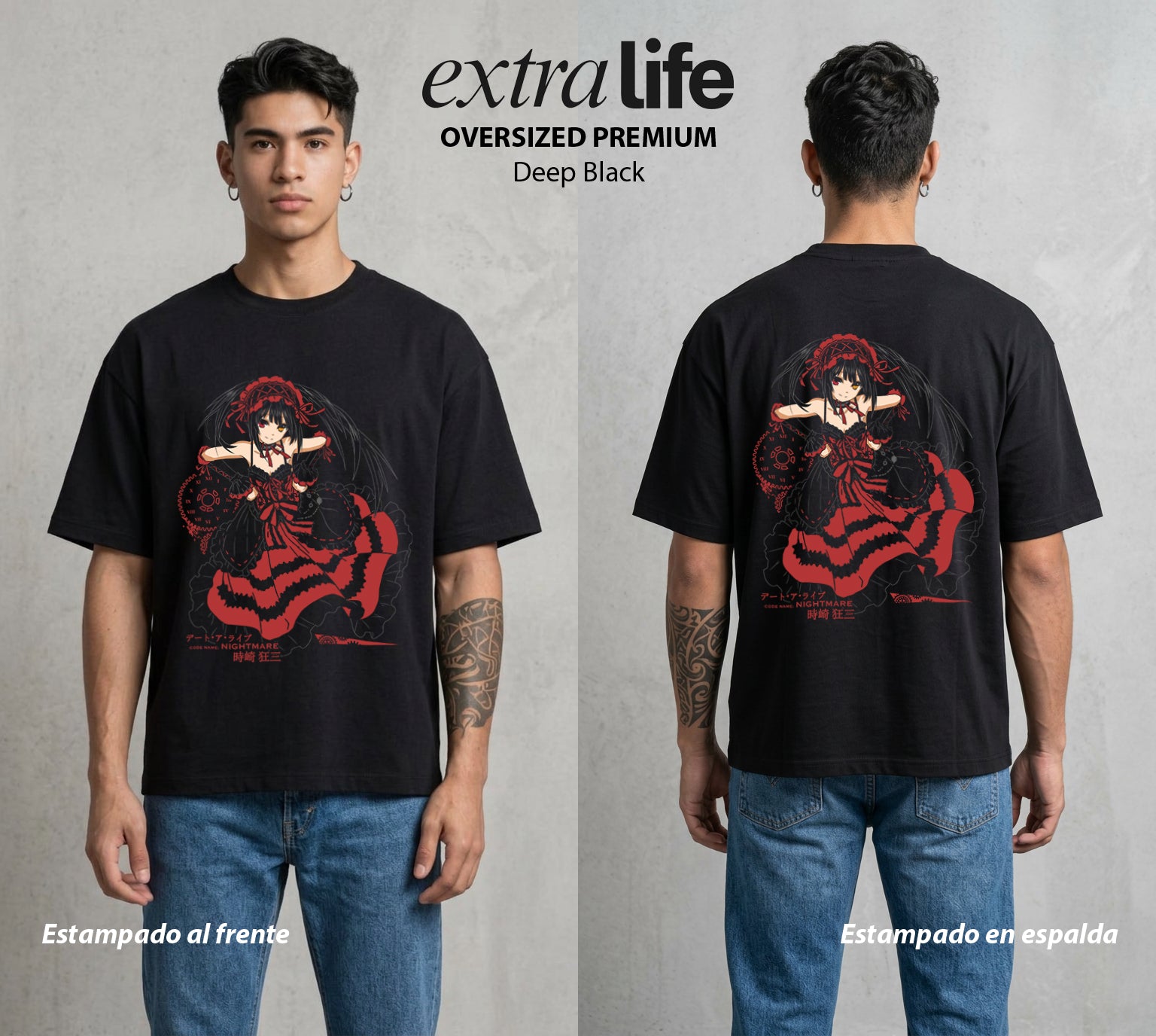 Los Espiritus del Tiempo | La Reloj de la Muerte #00635 - Playera Oversized Premium | Deep Black - Foto en modelo