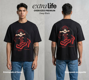 Los Espiritus del Tiempo | La Reloj de la Muerte #00635 - Playera Oversized Premium | Deep Black - Foto en modelo
