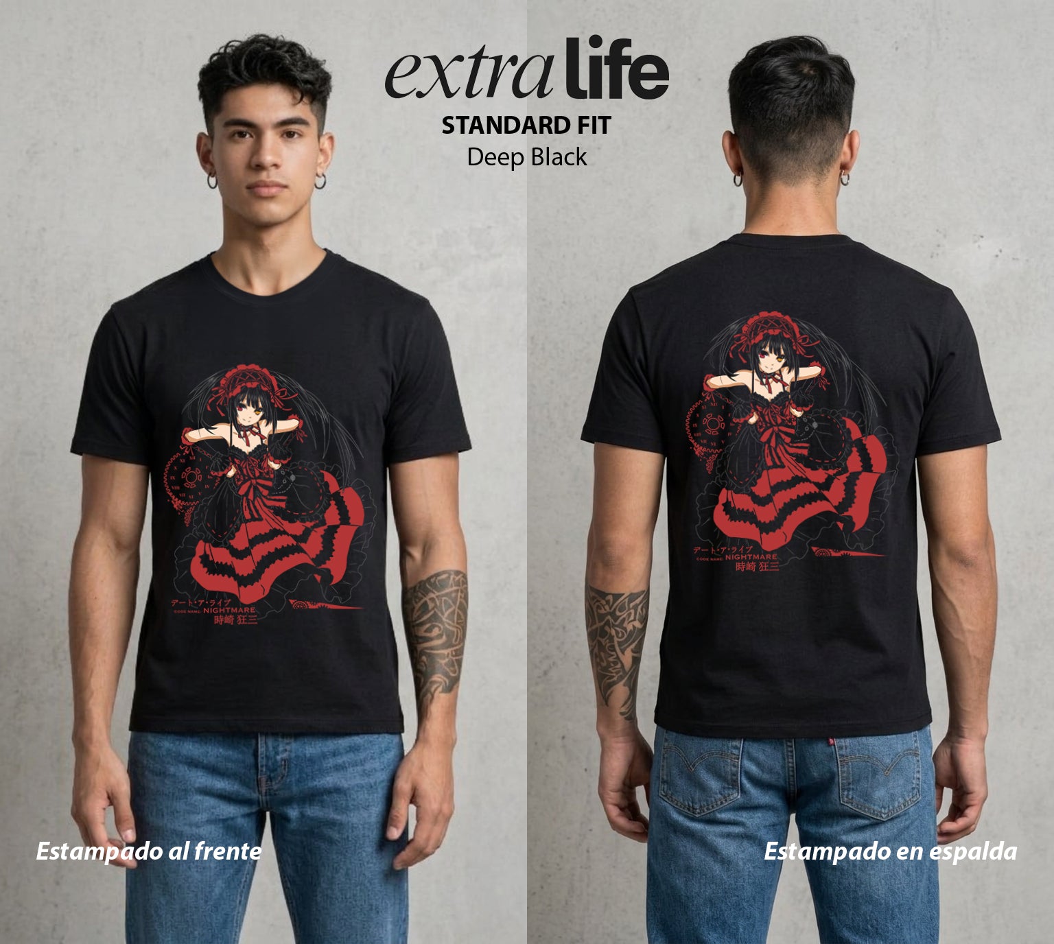 Los Espiritus del Tiempo | La Reloj de la Muerte #00635 - Playera Standard Fit | Deep Black - Foto en modelo
