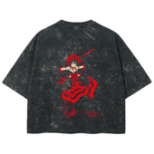 Playera streetwear premium de anime y gaming ExtraLife MX, corte boxy deluxe mineral wash heavyweight en color Acid Wash, moda urbana mexicana de culto.