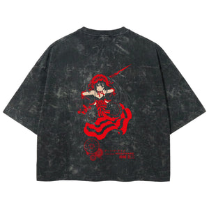 Playera streetwear premium de anime y gaming ExtraLife MX, corte boxy deluxe mineral wash heavyweight en color Acid Wash, moda urbana mexicana de culto.