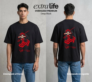 Los Espiritus del Tiempo | Date A Live #00636 - Playera Oversized Premium | Deep Black - Foto en modelo