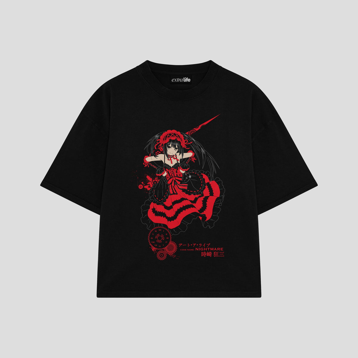 Playera streetwear premium de anime y gaming ExtraLife MX, corte oversized drop shoulder ligero y fresco en color Deep Black y Off-White, moda urbana mexicana de culto.