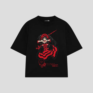 Playera streetwear premium de anime y gaming ExtraLife MX, corte boxy oversized drop shoulder heavyweight en color Deep Black y Off-White, moda urbana mexicana de culto.