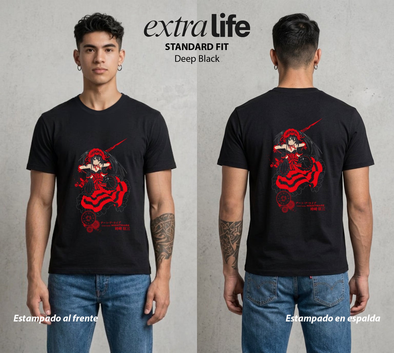 Los Espiritus del Tiempo | Date A Live #00636 - Playera Standard Fit | Deep Black - Foto en modelo