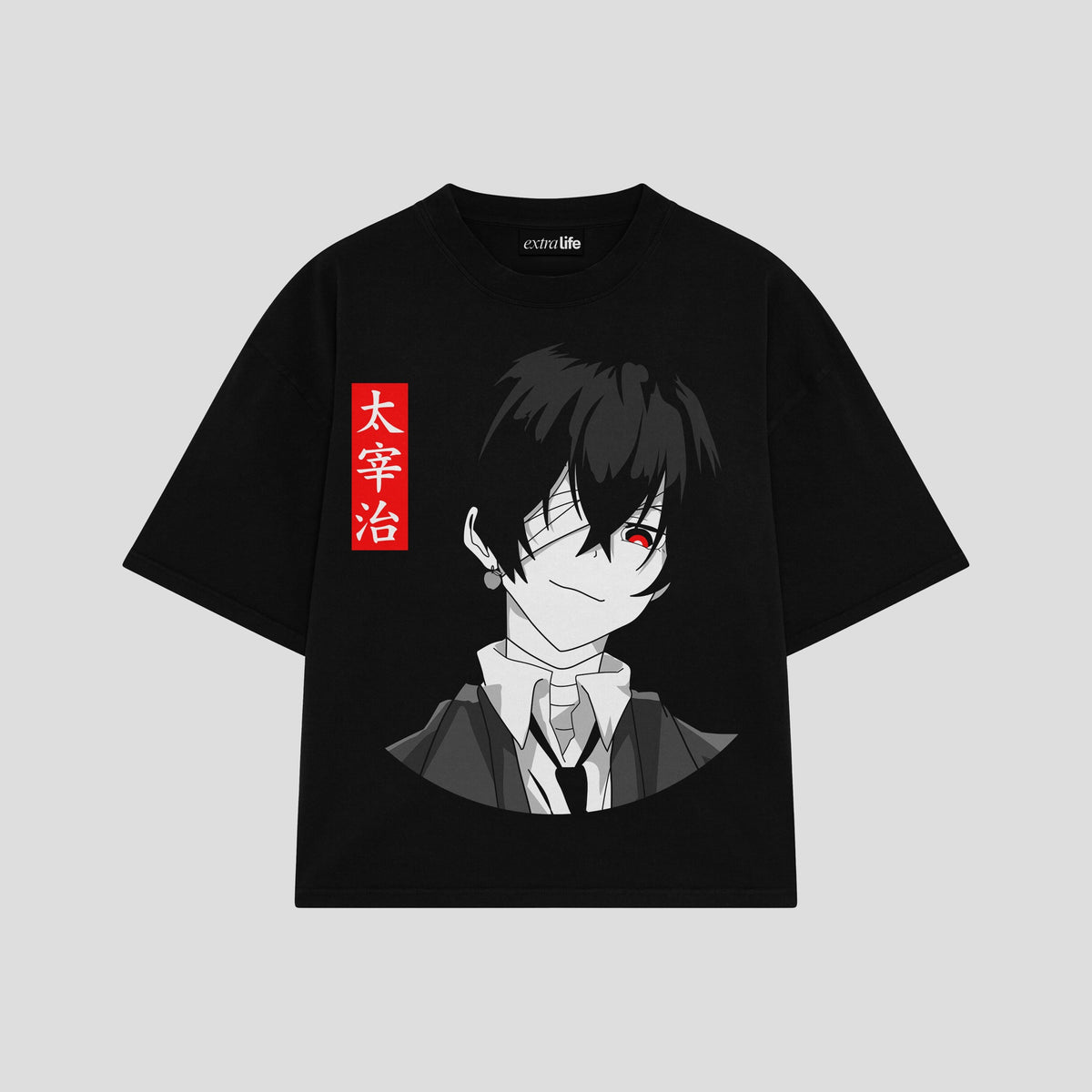 Playera streetwear premium de anime y gaming ExtraLife MX, corte oversized drop shoulder ligero y fresco en color Deep Black y Off-White, moda urbana mexicana de culto.