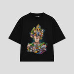 Playera streetwear premium de anime y gaming ExtraLife MX, corte boxy oversized drop shoulder heavyweight en color Deep Black y Off-White, moda urbana mexicana de culto.
