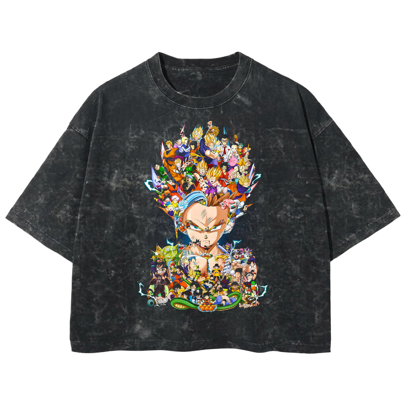 Playera streetwear premium de anime y gaming ExtraLife MX, corte boxy deluxe mineral wash heavyweight en color Acid Wash, moda urbana mexicana de culto.