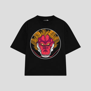 Playera streetwear premium de anime y gaming ExtraLife MX, corte boxy oversized drop shoulder heavyweight en color Deep Black y Off-White, moda urbana mexicana de culto.