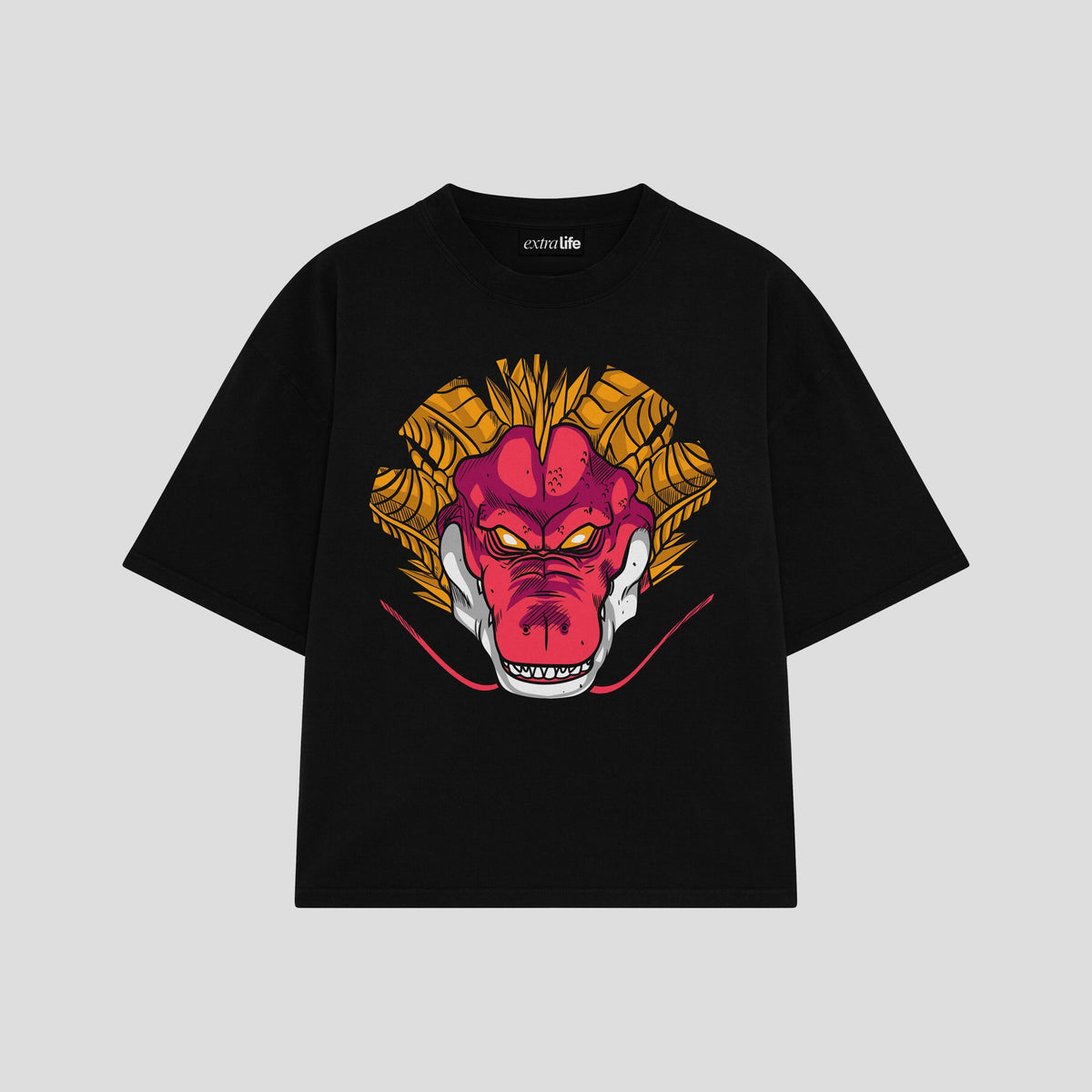 Playera streetwear premium de anime y gaming ExtraLife MX, corte oversized drop shoulder ligero y fresco en color Deep Black y Off-White, moda urbana mexicana de culto.