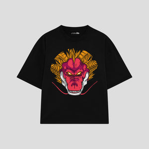 Playera streetwear premium de anime y gaming ExtraLife MX, corte boxy oversized drop shoulder heavyweight en color Deep Black y Off-White, moda urbana mexicana de culto.
