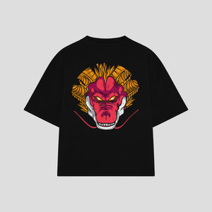 Playera streetwear premium de anime y gaming ExtraLife MX, corte boxy oversized drop shoulder heavyweight en color Deep Black y Off-White, moda urbana mexicana de culto.