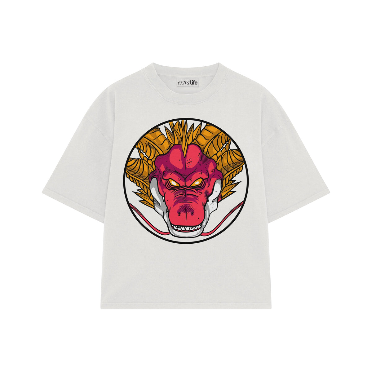 Playera streetwear premium de anime y gaming ExtraLife MX, corte oversized drop shoulder ligero y fresco en color Deep Black y Off-White, moda urbana mexicana de culto.