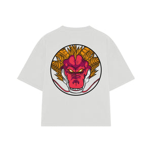 Playera streetwear premium de anime y gaming ExtraLife MX, corte boxy oversized drop shoulder heavyweight en color Deep Black y Off-White, moda urbana mexicana de culto.