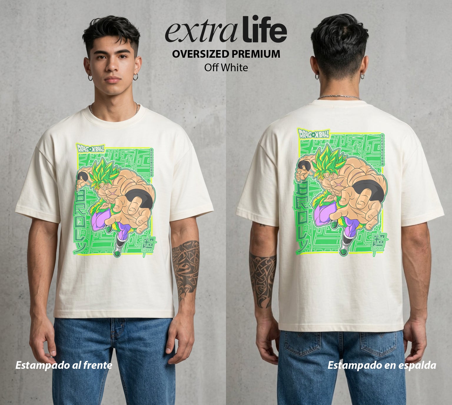 El Poder de las Esferas | Fuerza Legendaria #00650 - Playera Oversized Premium | Off White - Foto en modelo