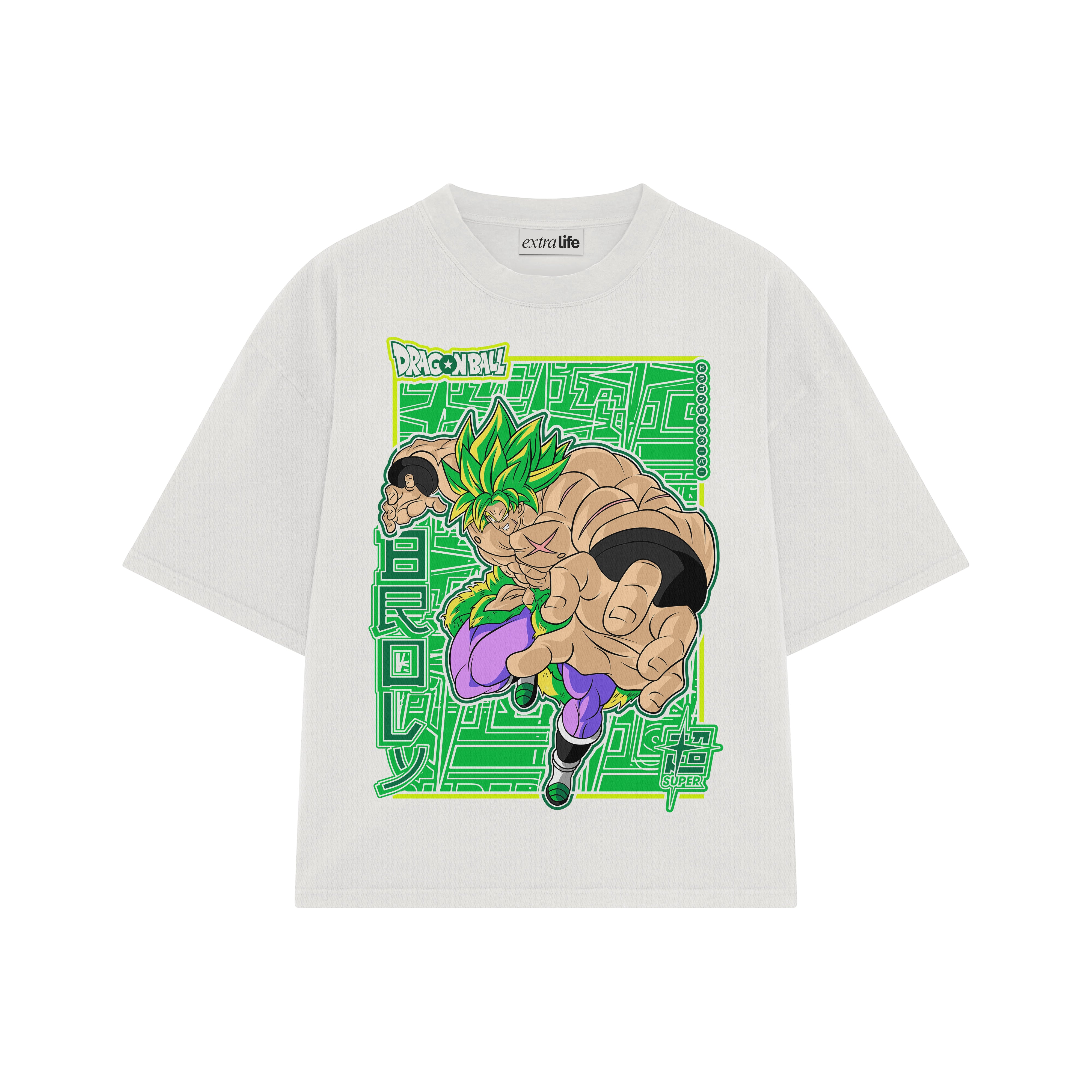 Playera streetwear premium de anime y gaming ExtraLife MX, corte boxy oversized drop shoulder heavyweight en color Deep Black y Off-White, moda urbana mexicana de culto.
