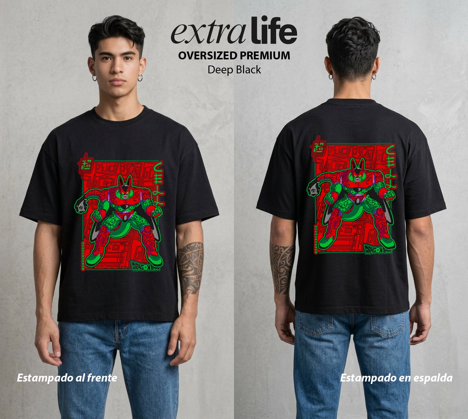 El Poder de las Esferas | La Perfeccion Genetica #00651 - Playera Oversized Premium | Deep Black - Foto en modelo