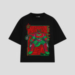 Playera streetwear premium de anime y gaming ExtraLife MX, corte boxy oversized drop shoulder heavyweight en color Deep Black y Off-White, moda urbana mexicana de culto.