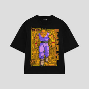 Playera streetwear premium de anime y gaming ExtraLife MX, corte boxy oversized drop shoulder heavyweight en color Deep Black y Off-White, moda urbana mexicana de culto.