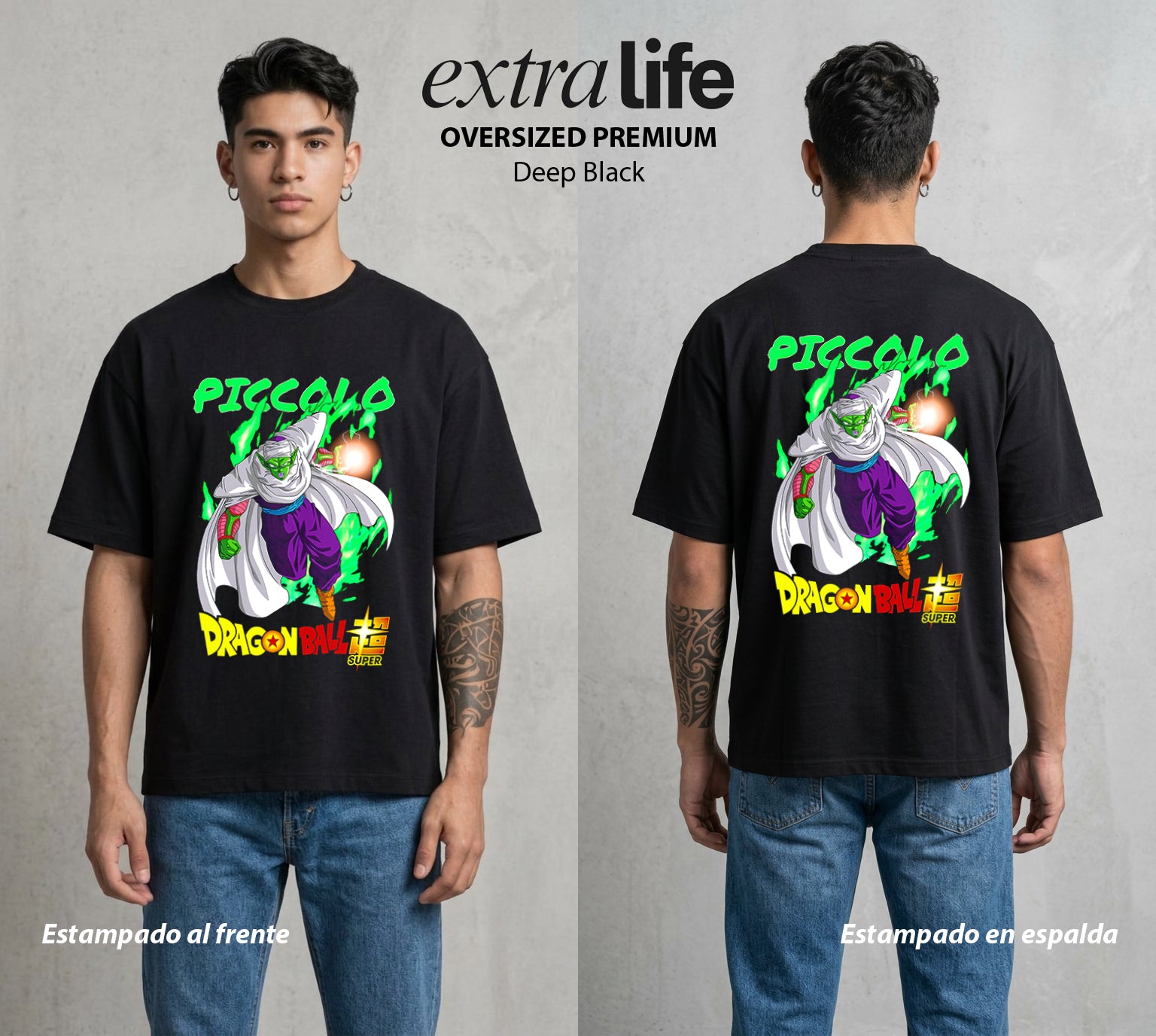 El Poder de las Esferas | El Guardian Namekiano #00658 - Playera Oversized Premium | Deep Black - Foto en modelo