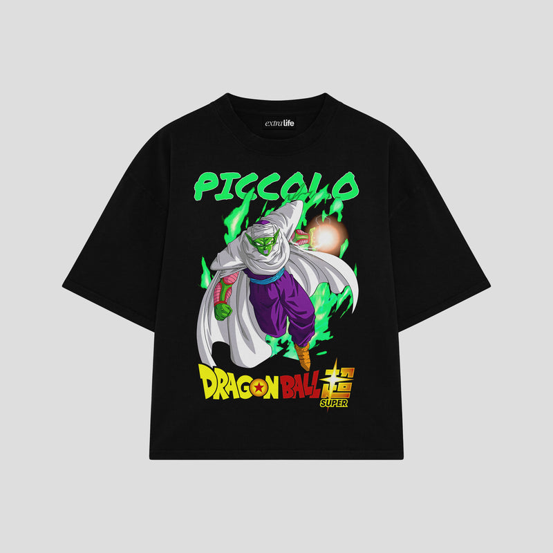 Playera streetwear premium de anime y gaming ExtraLife MX, corte boxy oversized drop shoulder heavyweight en color Deep Black y Off-White, moda urbana mexicana de culto.