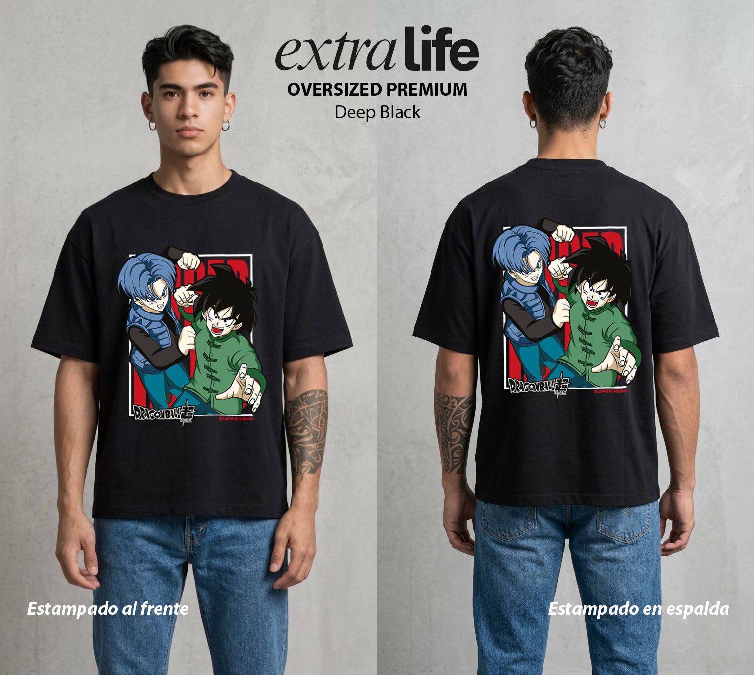 El Poder de las Esferas | El Mini Guerrero #00659 - Playera Oversized Premium | Deep Black - Foto en modelo