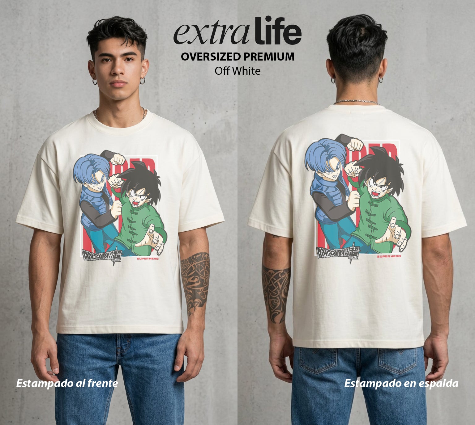 El Poder de las Esferas | El Mini Guerrero #00659 - Playera Oversized Premium | Off White - Foto en modelo