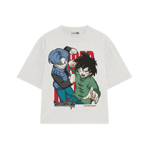 Playera streetwear premium de anime y gaming ExtraLife MX, corte boxy oversized drop shoulder heavyweight en color Deep Black y Off-White, moda urbana mexicana de culto.