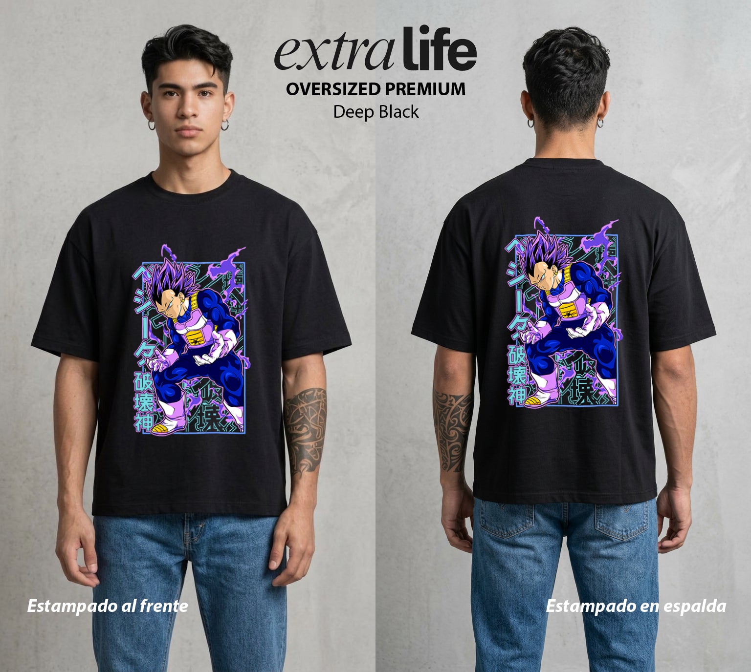 El Poder de las Esferas | El Principe Caido #00660 - Playera Oversized Premium | Deep Black - Foto en modelo